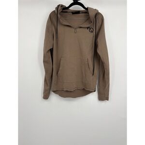Vanquish Mens Tan Quarter Zip Hoodie Pullover Pocket Logo Athleisure Size M